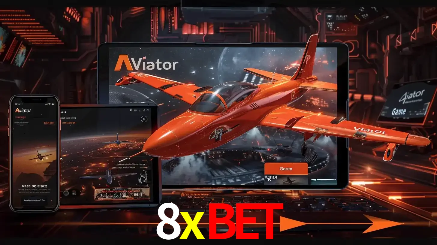Apresentação tecnológica do jogo Aviator com um avião saindo da tela de um tablet, demonstrando a experiência imersiva em múltiplos dispositivos no 8xbet.