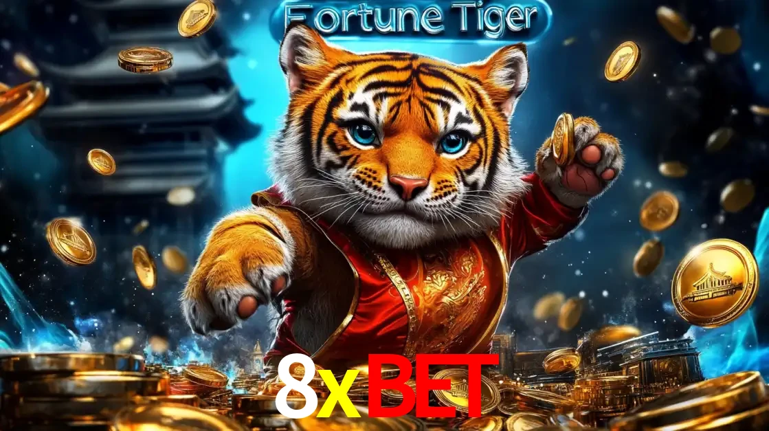 Imagem promocional do jogo de slot Fortune Tiger, com um tigre majestoso em traje tradicional cercado por uma fortuna em moedas de ouro, disponível agora no cassino 8xbet.